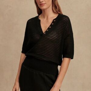 Varley 100% Cotton Black V-Neck Knit Sweater